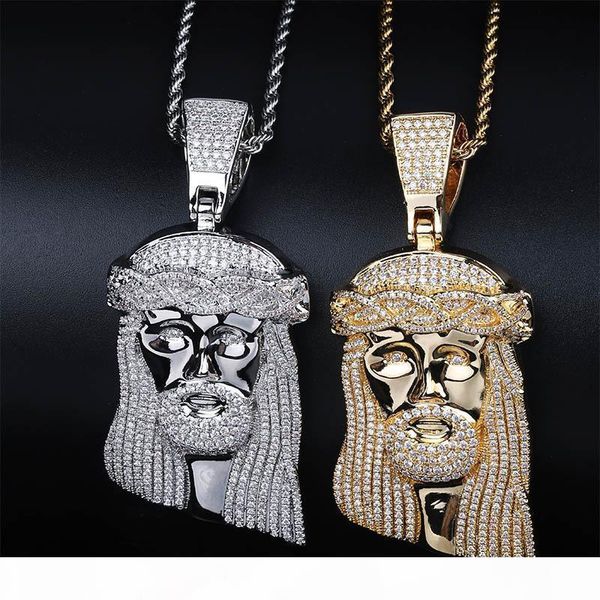 

iced out hiphop jesus necklace mens bling cubic zirconia men designer jewelry luxury hip hop pendant necklaces, Silver
