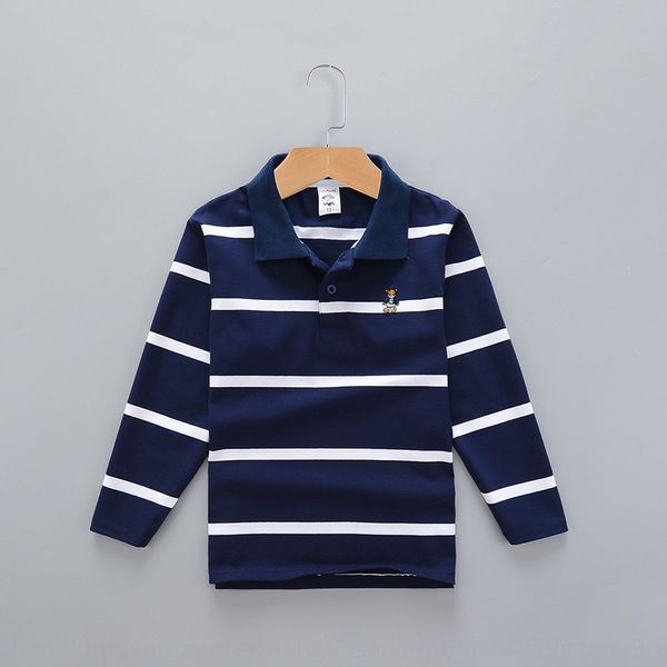 

autumn clothes korean style children's t- children's t-shirt boys' striped lapel long sleeve polo shirt, Blue