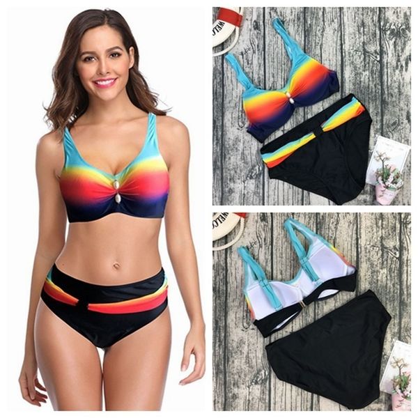 

push up bikinis set swimwear striped women swimsuits gradient bathing suit women halter biquini leaf print beach wear bikini 2020, White;black