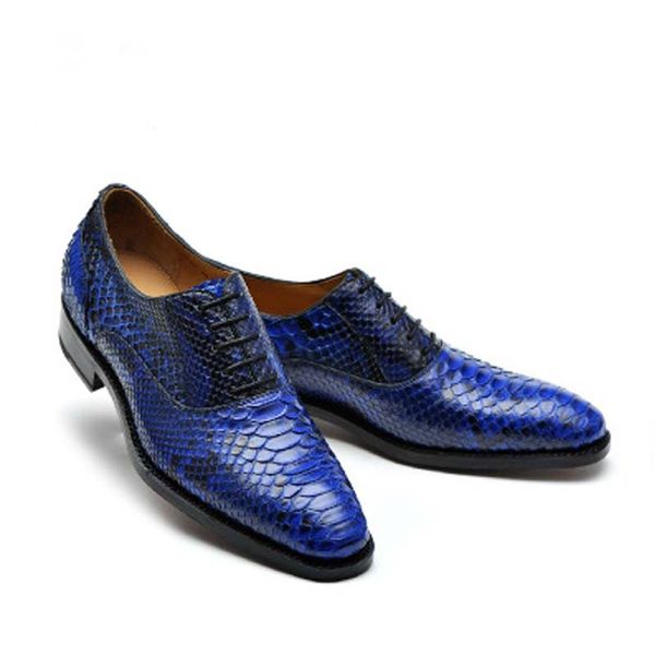 

hubu new python skin manual male shoes fashion men shoes blue lace-up leather genuine leather sole, Black