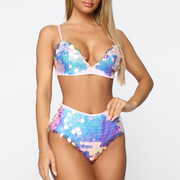 

sequin pink bikini 2020 high waist swimsuit female plus size swimwear women push up bikini set beach wear one piece bathing, White;black