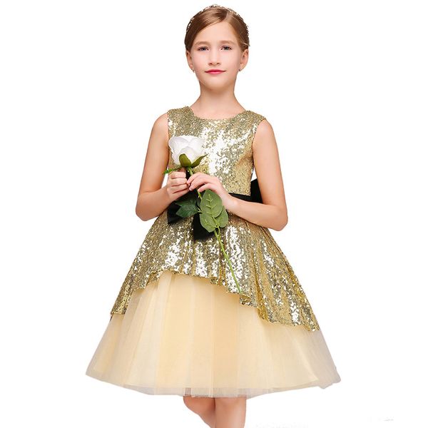 

2020 New Gold Sequin Flower Girl Dresses A Line Flowers Girls Pageant Dresses For Wedding Party First Communion Plus Size