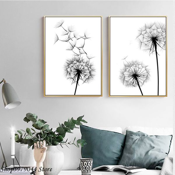 

nordic poster black and white painting dandelion wall art minimalist canvas poster modern wall pictures for living room decor