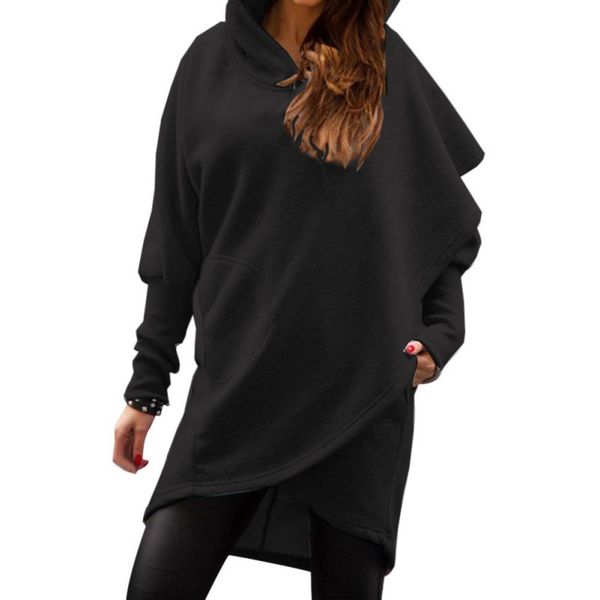 

fashion irregular hoodies sweatshirt spring autumn women sweatshirts solid color female clothing basic, Black