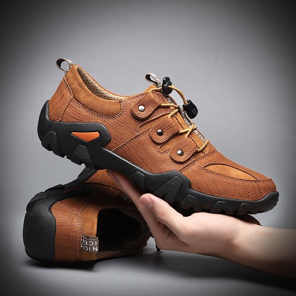 

men's hiking shoes non-slip outdoor sport sneakers genuine leather trekking shoes for men zapatos de senderismo plus size 38-46, Black
