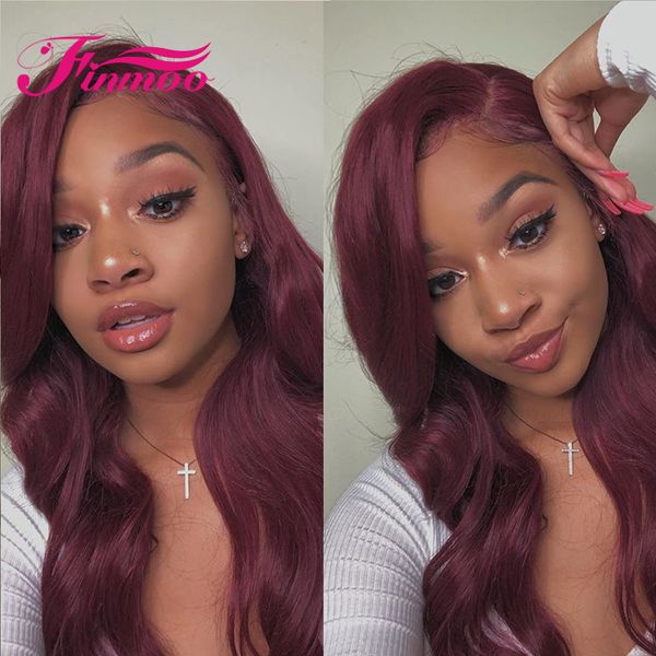 

body wave burgundy 13x6 lace front human hair wigs for black women preplucked peruvian remy 99j 360 lace frontal wig 180 density