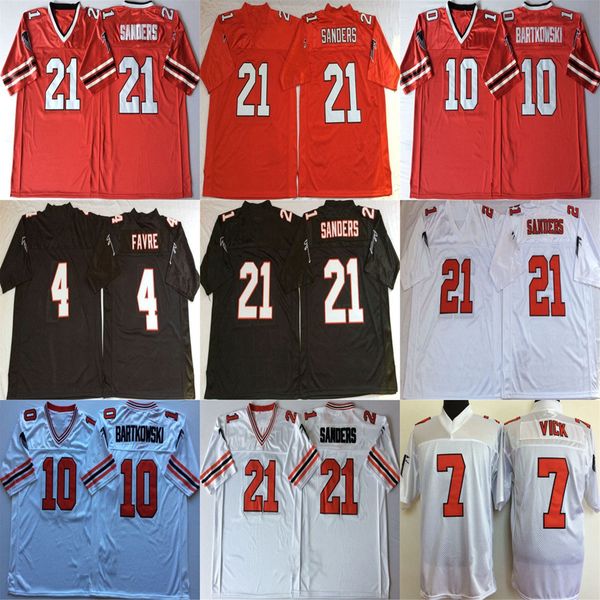 

football jersey 4 brett favre 7 michael vick 21 deion sanders 10 steve bartkowski ncaa white red black retro jerseys stitched mens