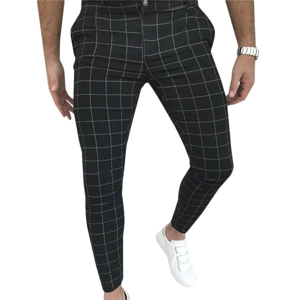 

men pants plaid sknny pants men's clothing pantalon trousers pencil men's joggers ropa hombre streetwear men casual, Black