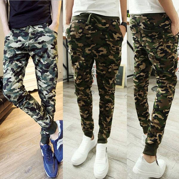 

men pants trousers casual slim taper pencil long pants army green men camo, Black