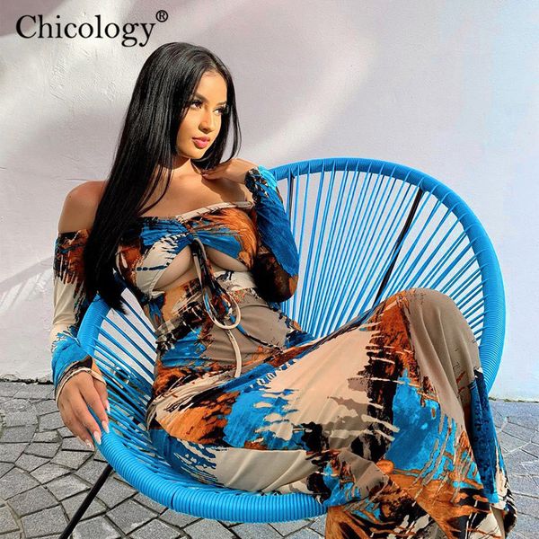 

casual dresses chicology tie dye print off shoulder long sleeve midi dress women hollow out outfit 2021 autumn winter party club clothe, Black;gray
