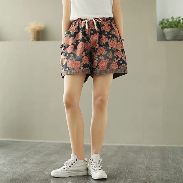 

high waist denim 2020 new loose large size straight shorts and shorts pants for women casual slimming printed pants for women, Blue