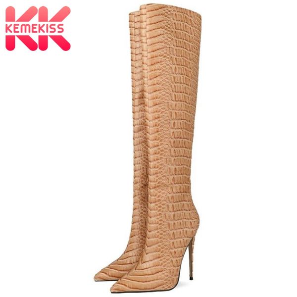 

coolcept women new fashion over the knee boots pointed toe thin high heel stone pattern slip on shoes autumn winter size 34-45, Black