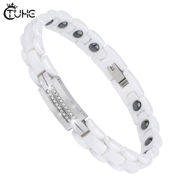 

2020 new white healthy ceramic rings for women with healthy magnetic bracelet for women power therapy magnets fashion jewelry, Black