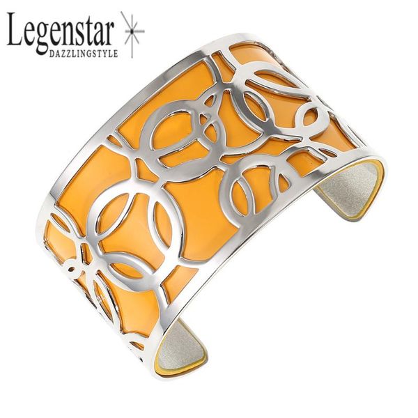 

legenstar argent stainless steel bracelet opening bangle for women 40mm reversible leather hoop armband pulseiras, Black