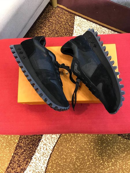 

2020s high-end fashion men's printed letters comfortable casual shoes large size leather breathable outdoor sports shoes, size: 38-45, Black