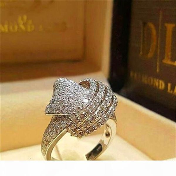 

new choucong winding knot cross ring gorgeous hollow white cz ring for women 925 sterling silver retro jewelry promise wedding rings gift, Slivery;golden