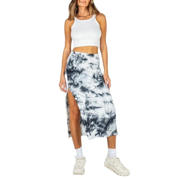 

women's tie-dye printed skirt high waist split slim skirt casual fashion clothes (s/m/l/xl) office women's long, Black