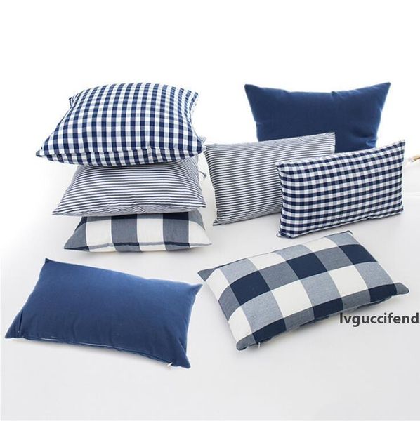 

18 *18 classic retro checkers plaids throw pillow cover cotton polyester soft soild pillow case dark blue cushion case for sofa bedroom car
