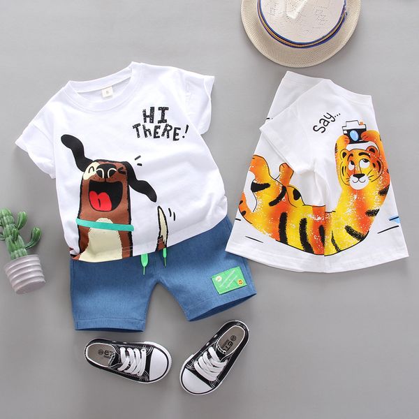 

boys summer clothing suits kids casual cotton t-shirt + shorts 2pce sportswear boys baby children clothes sportswear, White
