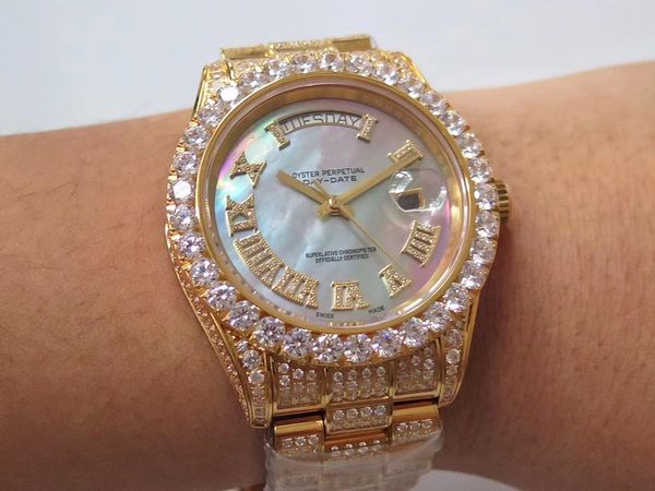 

tw new day date ii series - special day calendar type with diamond inserts.904l steel, the swarovski diamond,manually set auger.2836, Slivery;brown