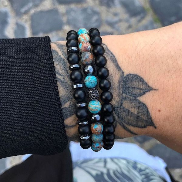 

3pcs/sets fashion men bracelet 2020 new pave cz ball charm stone bead bracelet for men trendy jewelry drop shipping, Golden;silver