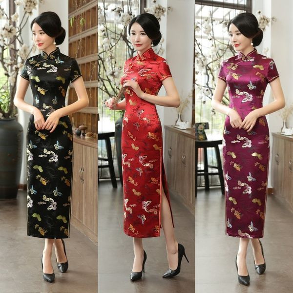

new style cheongsam young girl chinese style retro catwalk cheongsam improved version dress long elegant temperament qipao, Red