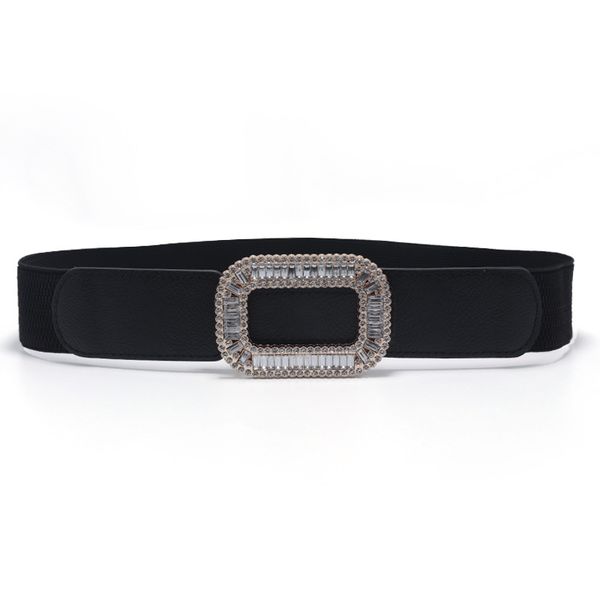 

women's runway fashion diamonds buckle elastic cummerbunds female dress corsets waistband belts decoration wide belt, Black;brown