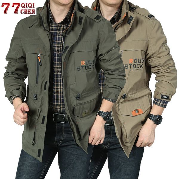 

men's jackets men bomber casual jacket army waterproof windbreaker spring autumn breathable multi-pocket tactical hooded coat, Black;brown