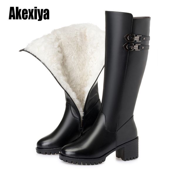 

snow boots wool women fashion fur warm shoes high heel genuine leather boots platform women winter u512, Black