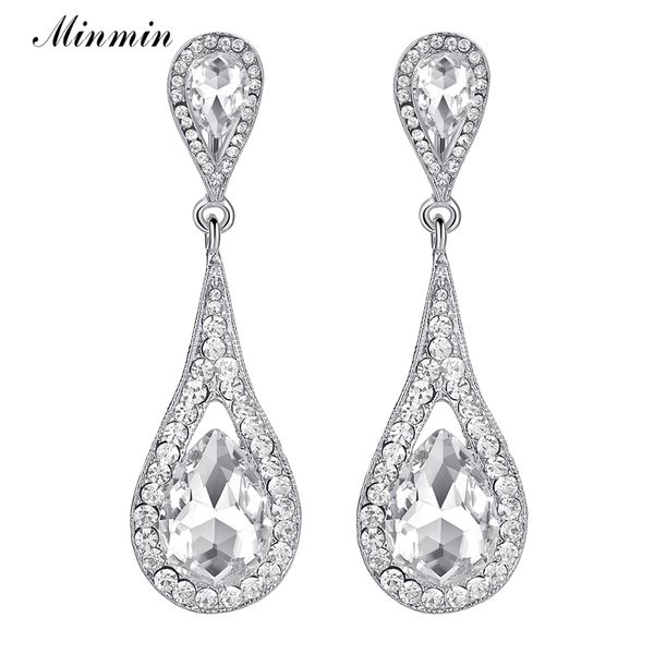 

minmin teardrop silver color bridal wedding earrings for women large crystal party hanging earrings fashion jewelry 2020 meh246
