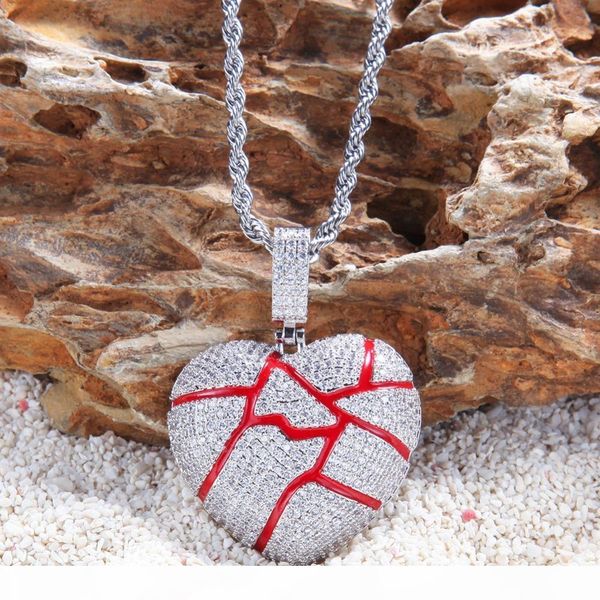 

men hip hop iced out bling broke heart pendant necklaces pave setting zircon fashion popular charm necklace hiphop jewelry gifts, Silver