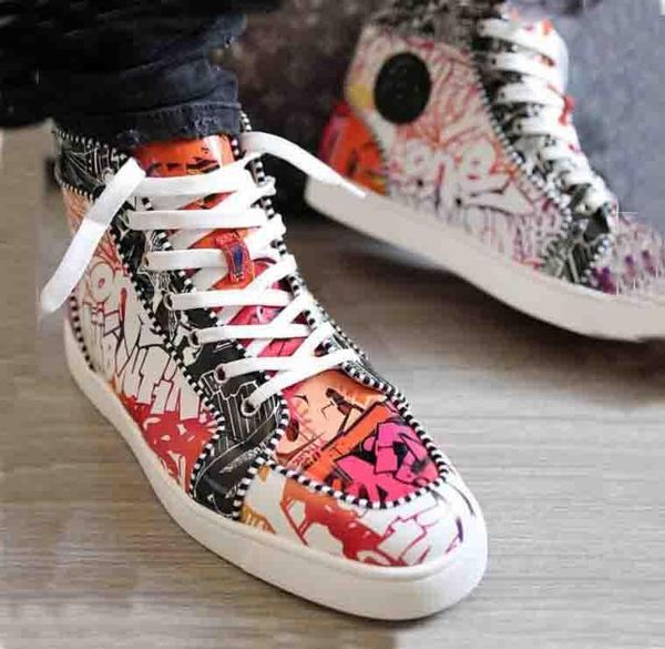 

luxurious designer (red soles)sneakers rantu orlato spikes shoes mens red bottom mens flat shoes glitter graffiti party wedding shoes traine, Black