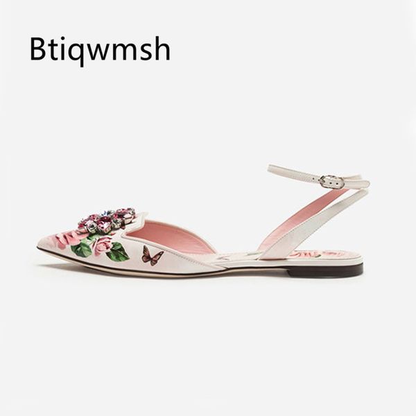 

2020 flat sandals women pointed toe rhinestone flower ankle strap sweet gladiator sandals ladies wedding shoes, Black