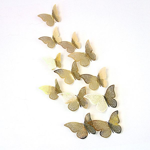 

hight quality each set of 12 hollow-out 3d butterflies home decoration 3d butterfly children wall stickers party decoration