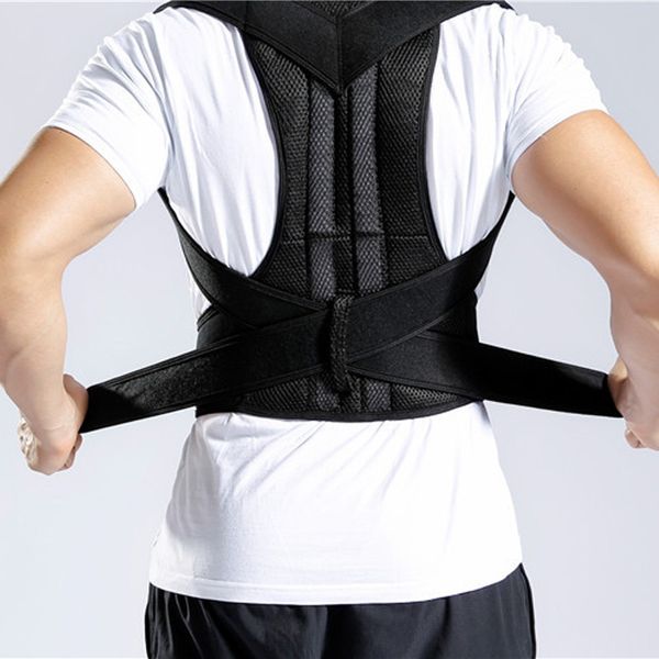 

adjustable shoulder strap back posture corrector magnetic therapy lumbar brace support belt shoulder posture correction, Black;blue