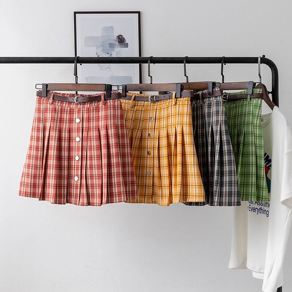 

xbf7h [bizheng] однобортный высокой талией плиссированные юбки для детей 2020 весной новый тун тун qun qun корейский студент стиль клетчатые, Black