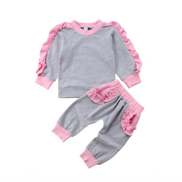 

new style girls gray round collar long new girl sleeve suit autumn baby casual suit