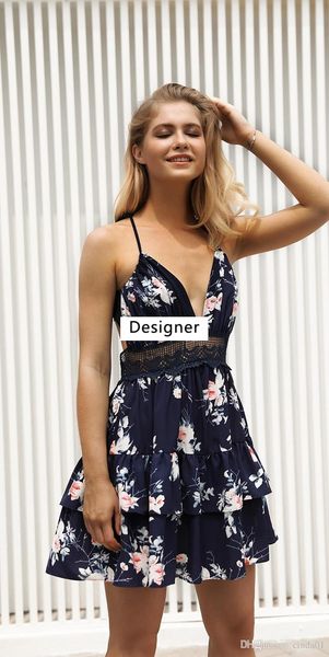 

womens backless floral printed bohemian dresses female spaghetti strap summer hollowed out beach casual with lace ing, Black;gray