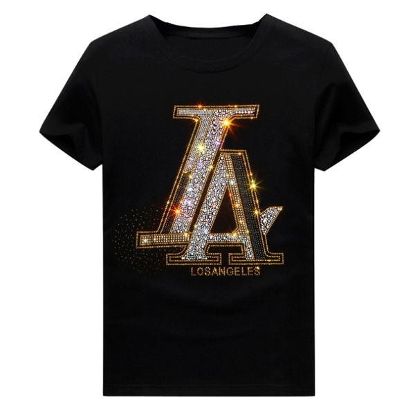 

mens t-shirt style short sleeve pullover crew neck summer drill blend hop cotton rhinestone hip breathable roigh