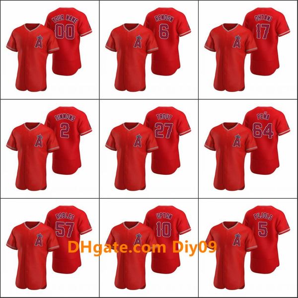 

los angeles angels men #27 mike trout 17 shohei ohtani 6 anthony rendon women youth custom red authentic 2020 alternate jersey, Black