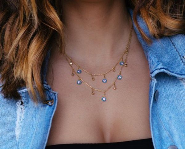 

gold color charm statement necklace for women drop charming lucky evil eye round cz dots tassel romantic lover gift jewelry, Silver