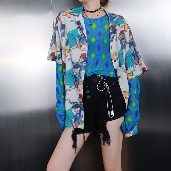 

fmodenr2020 new fashion brand portrait full version digital printing digital shirt loose women's shirt, White