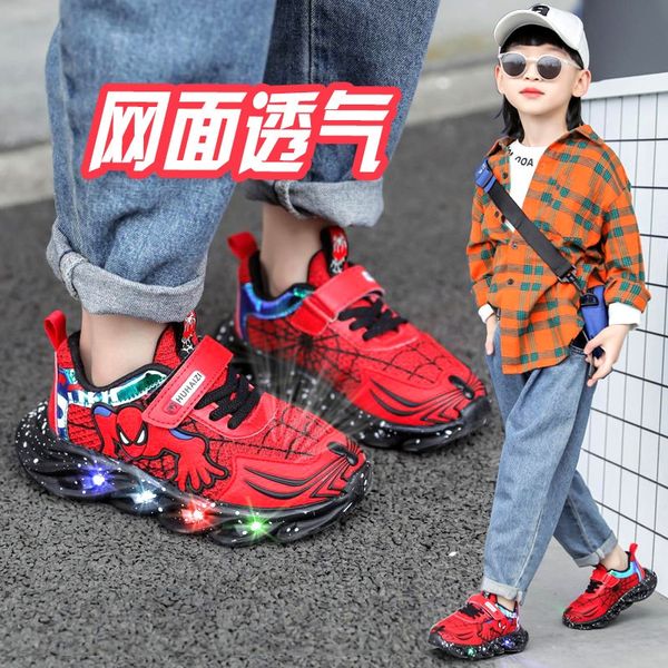 

2020 new children's season boys' mesh sports sports breathable running shoes spider-man baby lighting shoes, Black