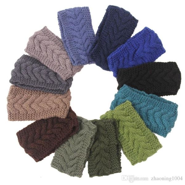 

designer crochet headband adults womens sports yoga headpiece ladies acrylic knit hair band winter ear warmer girls headwrap plain ear muffs, Blue;gray