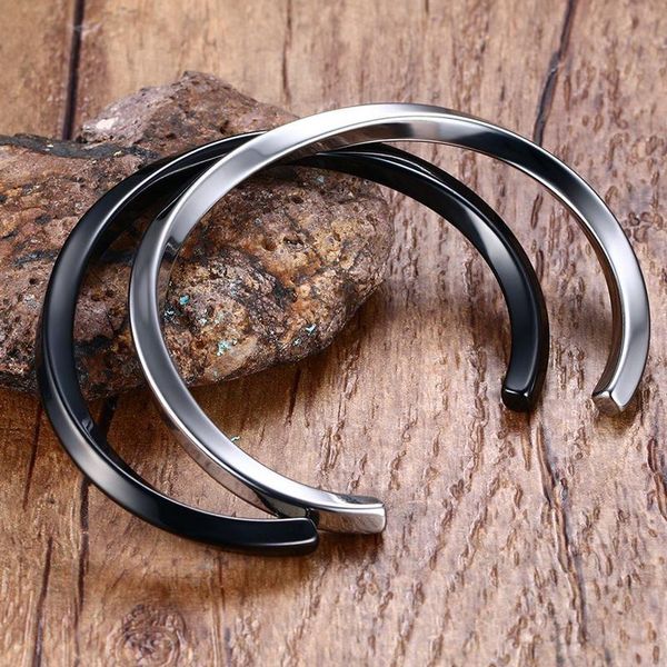 

modyle 2020 new men twisted carved cuff bracelet antique silver color cuff bang bangle stainless steel jewelry, Black