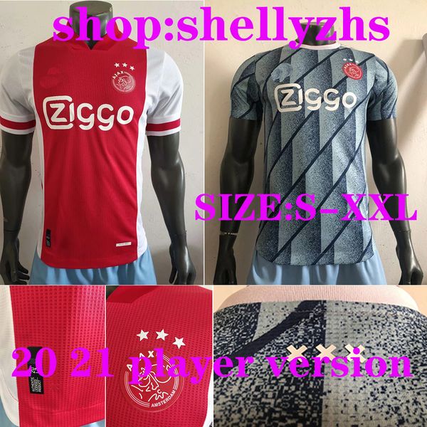 

player version 20 21 ajax home red soccer jerseys tadic ziyech neres de ligt van de beek huntelaar men away 20 21 football player shirt, Black;yellow