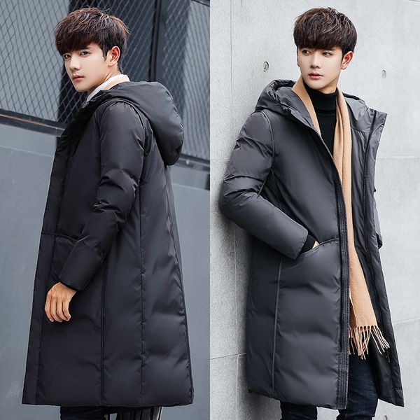 

efn2d jacket lengthened thickened winter men's new warm hooded stand collar warm jacketdown jacket down jacketkorean style fashionable, Black