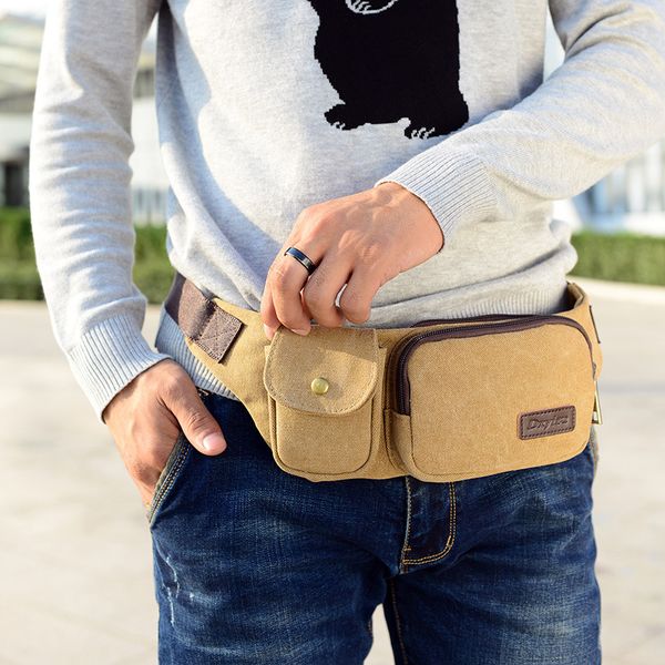 

new men's canvas waist bag messenger multifunctional carrying bag with large capacity