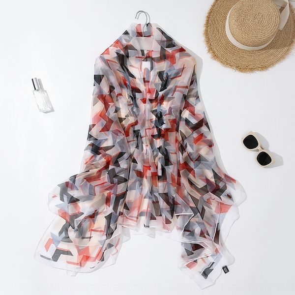 

2020 new sunscreen shawl sunshade ice silk geometric printing yourou yarn beach towel scarf beach towel scarf, Blue;gray