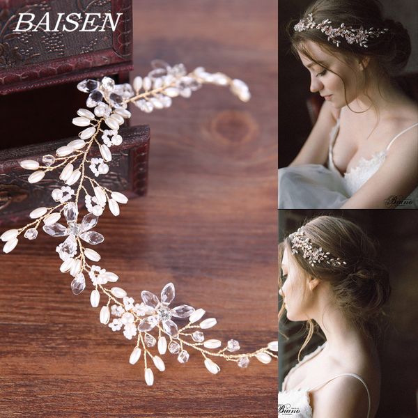 

hair clips & barrettes pearl headband for women crystal wedding accessories hairband bride flower head piece, Golden;silver